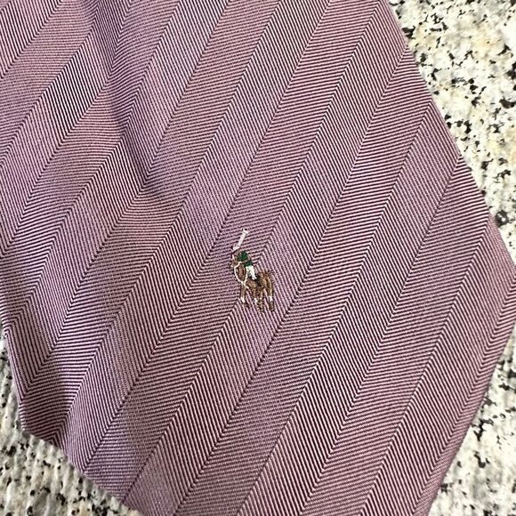 POLO by Ralph Lauren Purple 100% Silk Polo LOGO Mens Necktie - Picture 2 of 7